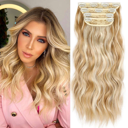 Kit 4 Peças Aplique Tic Tac Cabelo Sintético 20 Polegadas Cacheado Longo Grosso Para Mulheres Cabeça Inteira extensões de cabelo sintéticas