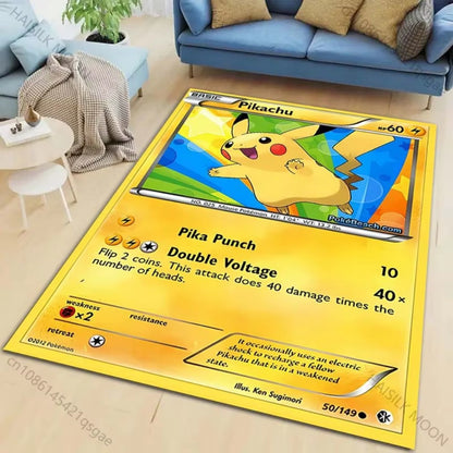 MINISO Pokemon Card Pikachu Charizard Print Playful Rug Vibrant Gaming Mat for Living Room Bedroom Sofa Area Home Decor Doormat
