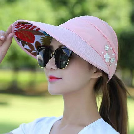 Summer Sun Protection Folding Sun Hat For Women Wide Brim Cap Ladies Beach Visor Hat Girl Holiday UV Protection Sun Hat