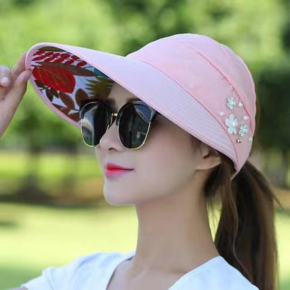 Summer Sun Protection Folding Sun Hat For Women Wide Brim Cap Ladies Beach Visor Hat Girl Holiday UV Protection Sun Hat
