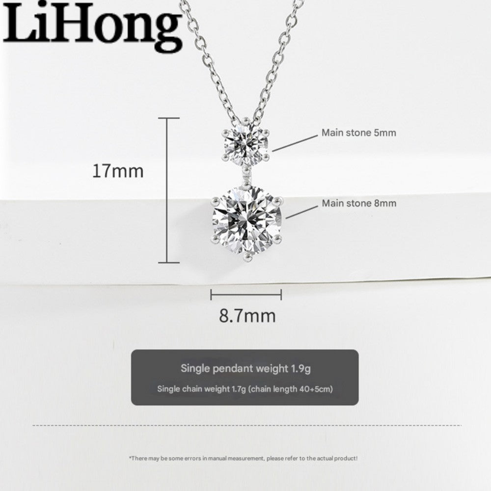925 sterling silver pendant necklace inlaid with AAAAA zircon double diamonds, elegant and fashionable jewelry for women