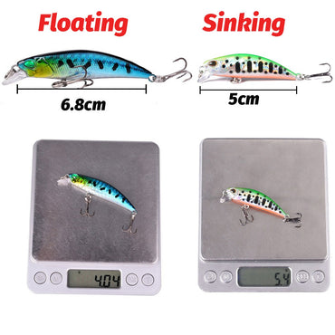 Kit de Iscas Artificiais 5 Peças: Minnow Afundante, Truta, Isca Artificial, Crankbait, Anzol para Baixo, Wobbler, Caixa de Equipamentos de Pesca, Jerkbait Flutuante