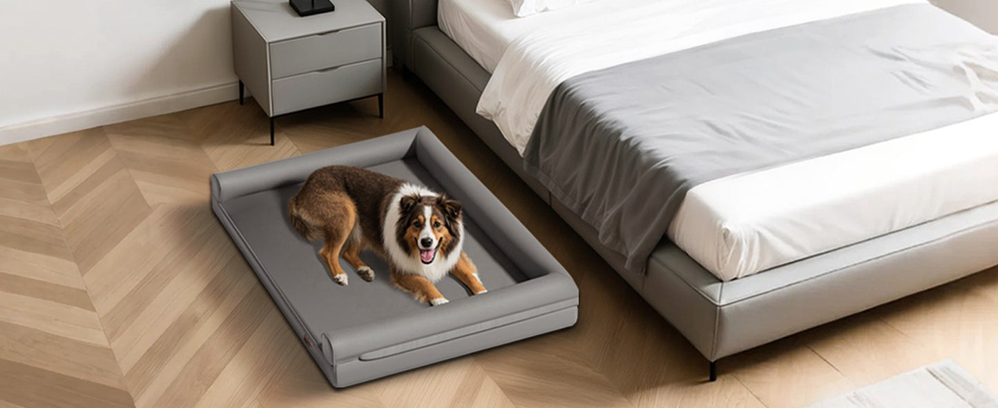 Cama Ortopédica para Cães M-XXL Almofadada em Couro de Microfibra Sofá para Cães de Estimação Impermeável Cama Calmante com Capa Removível Fácil de Limpar