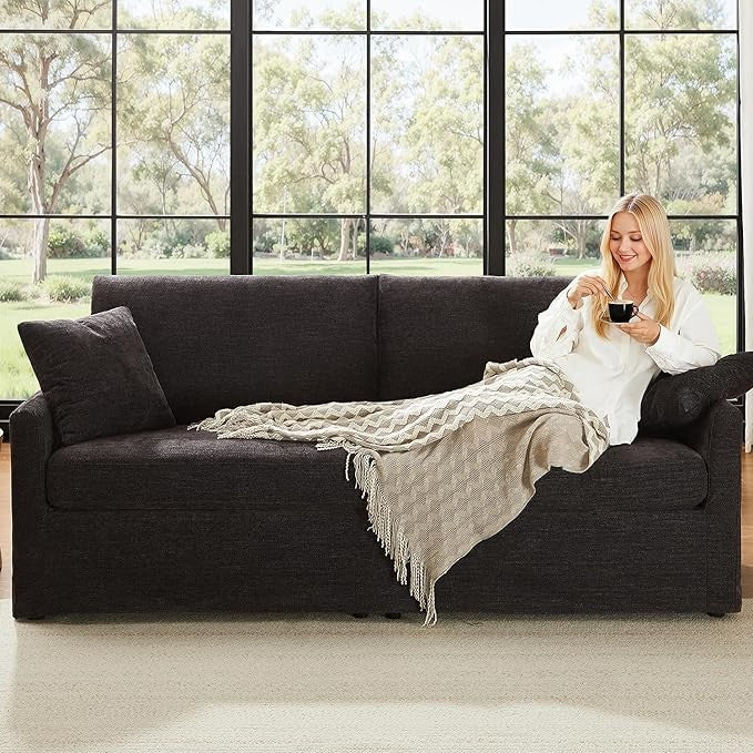 85" Chenille Sofa Couches for Living Room, 3 Seater Sofa with 2 Pillows, Modern Couches Tool-Free Setup, Comfy Oversized