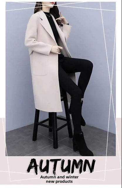 Plus Size Ladies Thickened Winter Coat Long Open-Front Woolen Jacket Loose Fit plus Size Fashionable Autumn Winter Korean Sty...