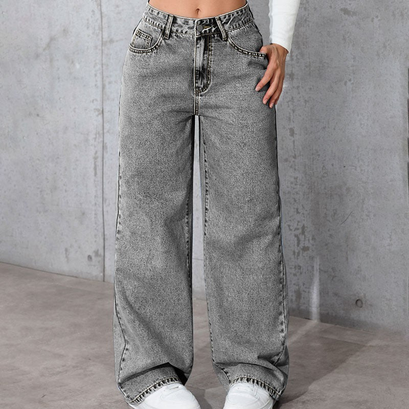 Fashion Retro Bow Embroidered Jeans Women'S Straight Leg Slim Fit Jeans Pants Baggy Y2k Jeans