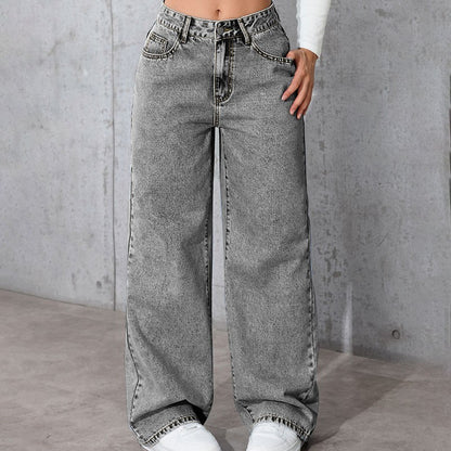 Fashion Retro Bow Embroidered Jeans Women'S Straight Leg Slim Fit Jeans Pants Baggy Y2k Jeans