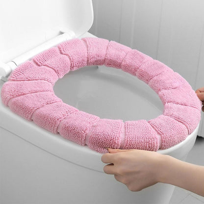 Assento Sanitário Quente de Inverno Capa de Vaso Sanitário Tapete 1Pç Acessórios de Banheiro Laváveis Tricô Cor Pura Almofada Macia em Formato de O Assento do Vaso Sanitário