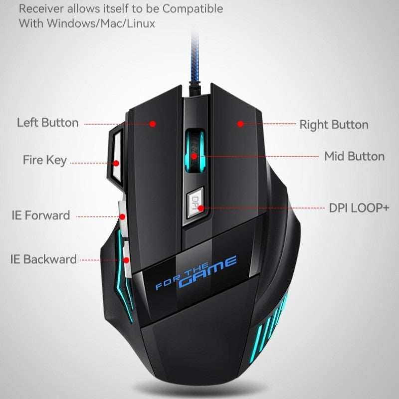 Mouse Gamer USB com Fio G6 7 Botões 5500DPI Ajustável Óptico Ergonômico E-sports para Laptop PC Xiaomi HUAWEI Samsung Pad