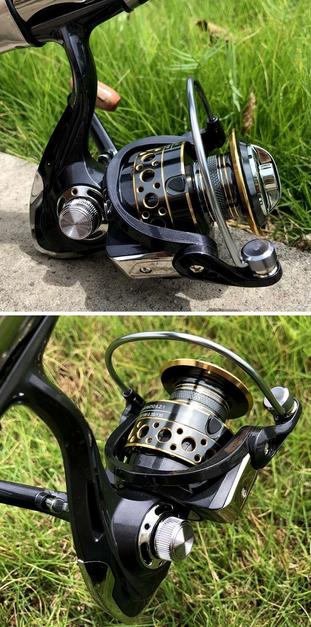 Conjunto Vara e Carretilha de Pesca Spinning 1.8-3.6m Fibra de Carbono para Pesca em Mar e Carretel de Metal com Relação de Recolhimento 5.2:1 com Linhas para Baixo e Carpa