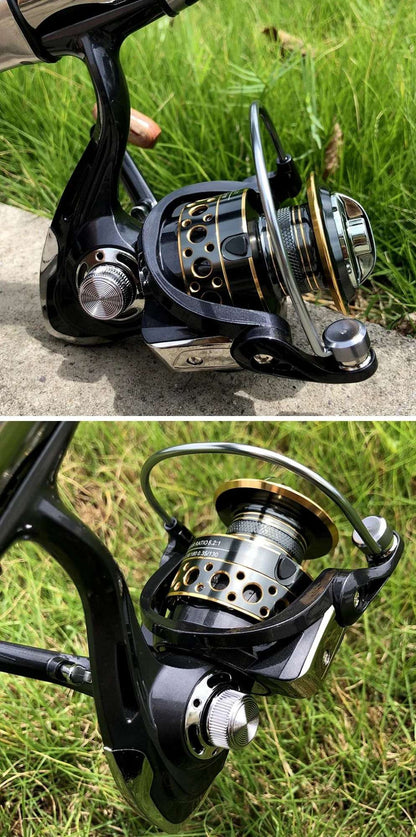 Conjunto Vara e Carretilha de Pesca Spinning 1.8-3.6m Fibra de Carbono para Pesca em Mar e Carretel de Metal com Relação de Recolhimento 5.2:1 com Linhas para Baixo e Carpa