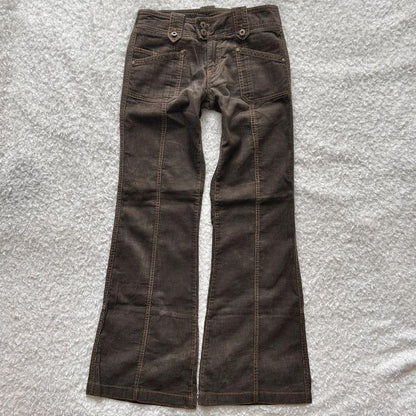 Y2K Brown Flared Jeans Womens Clothing Goth Retro Multi Pockets Low Rise Denim Trousers Harajuku Hot Girl Sexy Slim Jean Pants