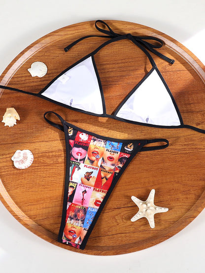 Rinabe Printed Bikini Set Triangle Bikinis Low Waist Swimsuit For Women Micro Thongs Bathing Suits 2025 Biquini Summer Beachwear
