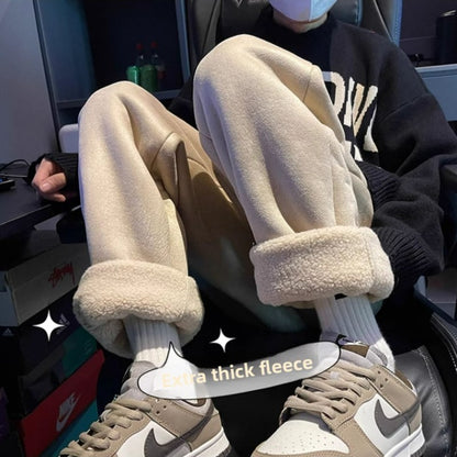 Women's Suede Thickened Straight Leg Pants Korean Style Wide Leg Autumn Winter New Student Fashion Casual Trousers