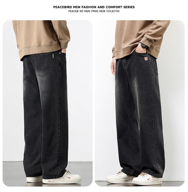 Calça Jeans Masculina Reta Vintage de Primavera Outono Calça Casual de Alta Qualidade Masculina Coreana Moderna Folgada de Perna Larga