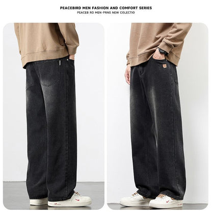 Calça Jeans Masculina Reta Vintage de Primavera Outono Calça Casual de Alta Qualidade Masculina Coreana Moderna Folgada de Perna Larga