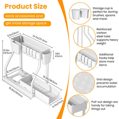 Under-sink storage rack, kitchen cabinet storage, dual-slide storage drawer, multi-purpose bathroom storage basket