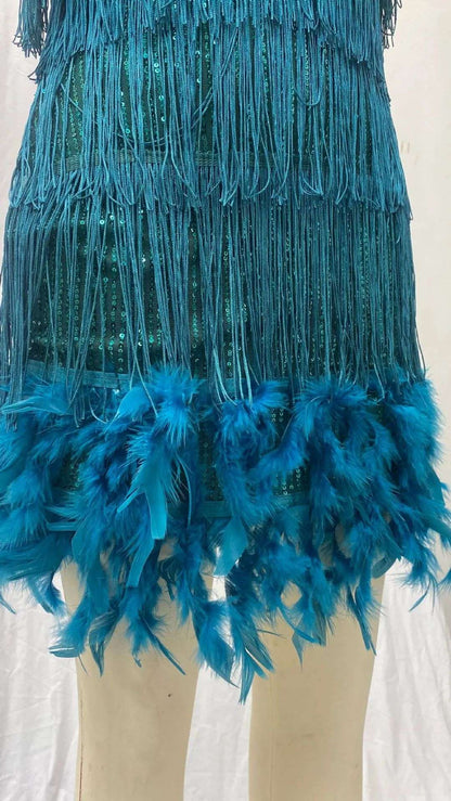 2024 Summer New Fashionable Framed Sequins Feather Patchwork Dress Colorful Amazon Direct Sales Women's Sleeveless Dress