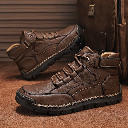 Botas masculinas costuradas à mão, sapatos casuais plus size, botas confortáveis e macias, botas antiderrapantes para uso externo