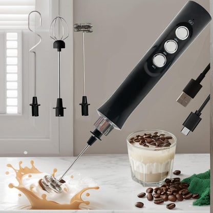 Espumador de Leite Elétrico Sem Fio Recarregável - 3 Velocidades, Batedor de Espuma Portátil para Latte, Cappuccino, Chocolate Quente - Recarregável por USB