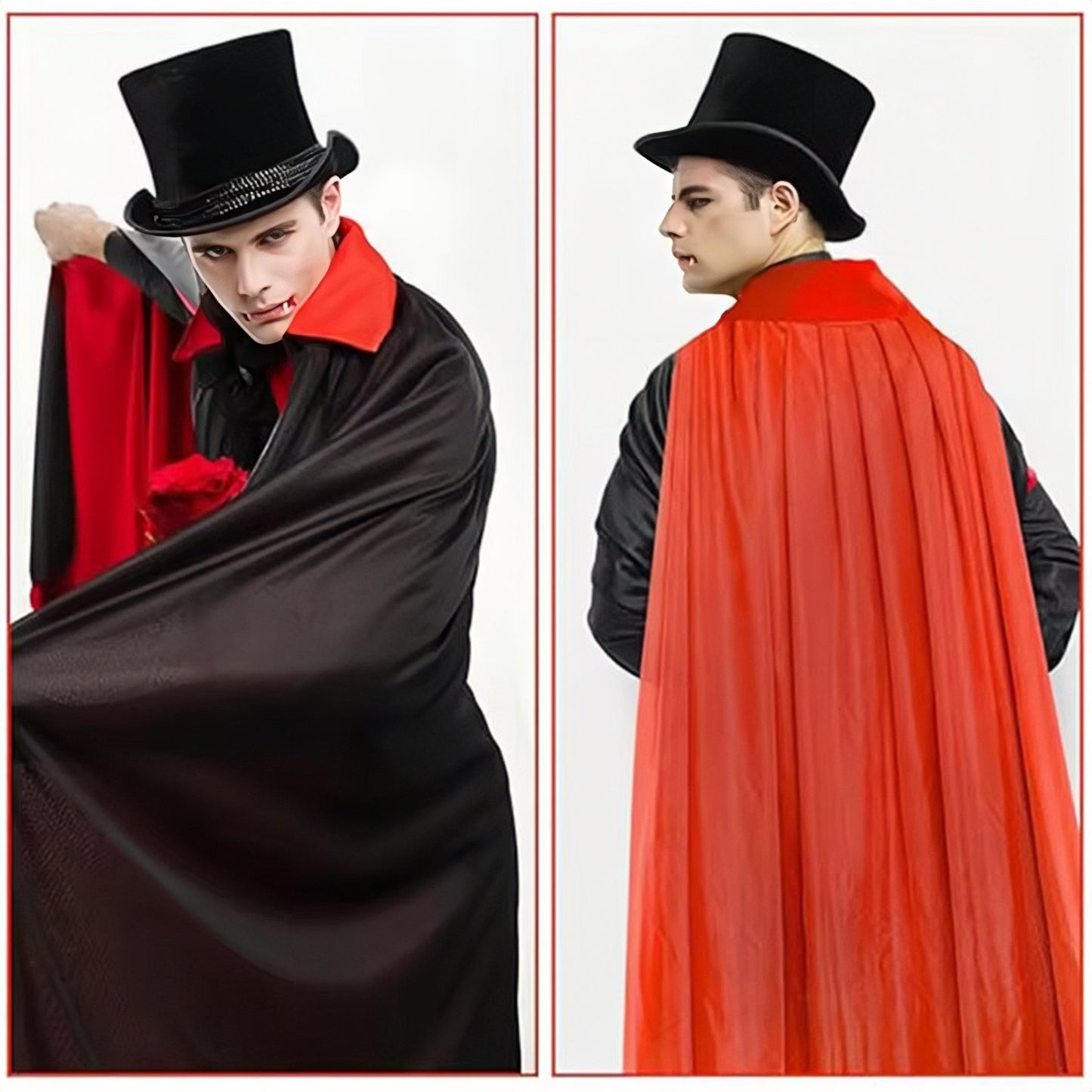 90Cm/120Cm/140Cm/150Cm Halloween Costumes for Men and Women, Role-Playing Apparel, Adult Stand-Collar Cape, Black and Red Reversible Long Robe, Unisex Adult Style, Reversible Stand-Collar Long Robe Cape