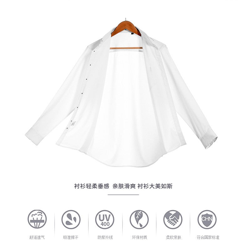 Men's French cufflinks shirt, men's long sleeves, high-end feeling, bamboo fiber silky smooth no iron formal wear wedding spr