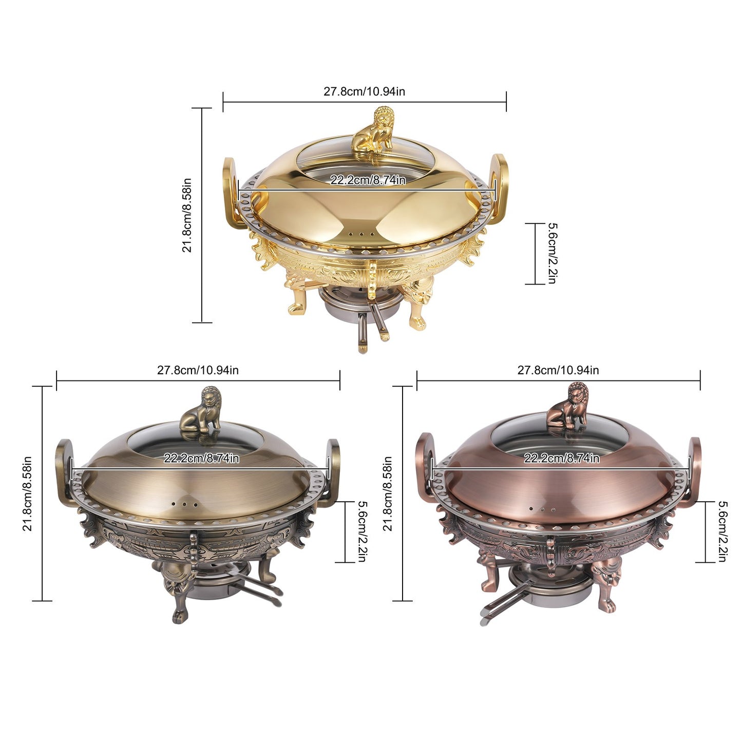 4PCS Chafing Dishes, Classical Round Chafing Buffet Set, Stainless Steel Chafers and Buffet Warmers Sets for Gatherings, Events