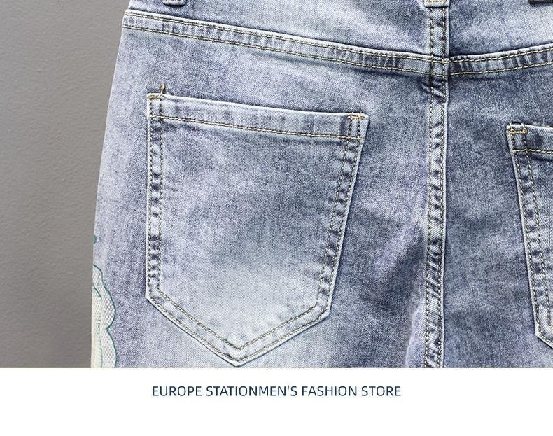 Summer 2024 New Fashion Trend Printed Stretch Cotton Shorts Men's Casual Sashimi Comfort High Quality Plus-Size Denim Shorts