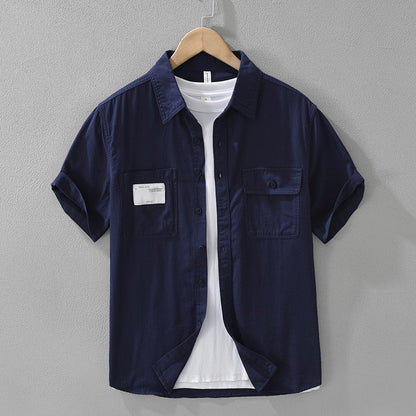 Men's Short Sleeve Cargo Shirt Streetwear Summer Loose Fit Workwear Shirt with Chest Pocket Breathable Cotton Daily Outfits Tops