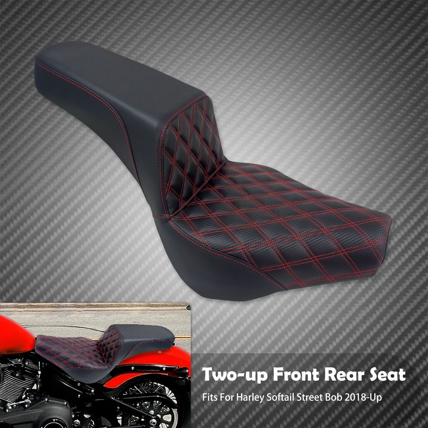 Assento Dianteiro Traseiro de Couro Preto Para Piloto e Passageiro de Moto Harley Softail Street Bob FXBB 2018-2024 2025