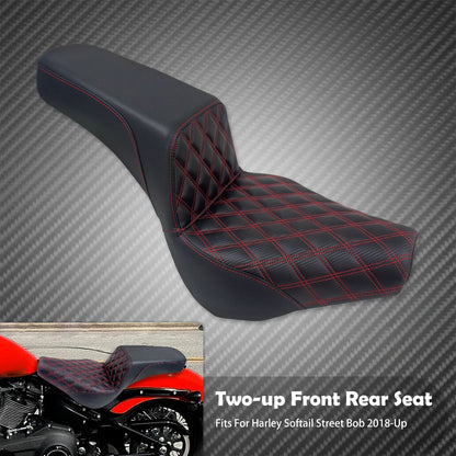 Assento Dianteiro Traseiro de Couro Preto Para Piloto e Passageiro de Moto Harley Softail Street Bob FXBB 2018-2024 2025
