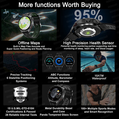 New Outdoors Military T-Rex3 Offline Map GPS SmartWatch 10ATM Waterproof Watch 4GB Memory Compass Voice Call Sports Bracelet Men