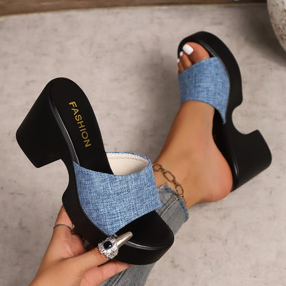 Summer Women Sandals Open-Toe Thick Platform Sandals Flip Flops Outdoor Chunky Heel Fashion Minimalist High Heels Shoes Women