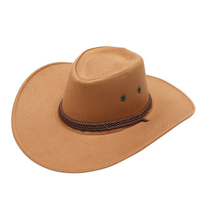 Western Cowboy Hat Retro Sheriff Cap Sunscreen With Wind Rope Hat Men And Women Horseback Riding Tourism Fishing Sunshade Cap