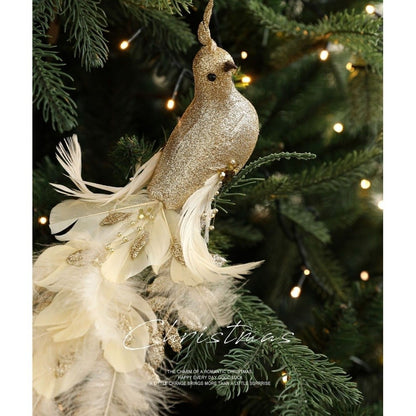 Elegant Realistic Glitter Christmas Peacock Ornaments Glitter Simulate Faux Peacock Simulation Bird Decor Holiday Season