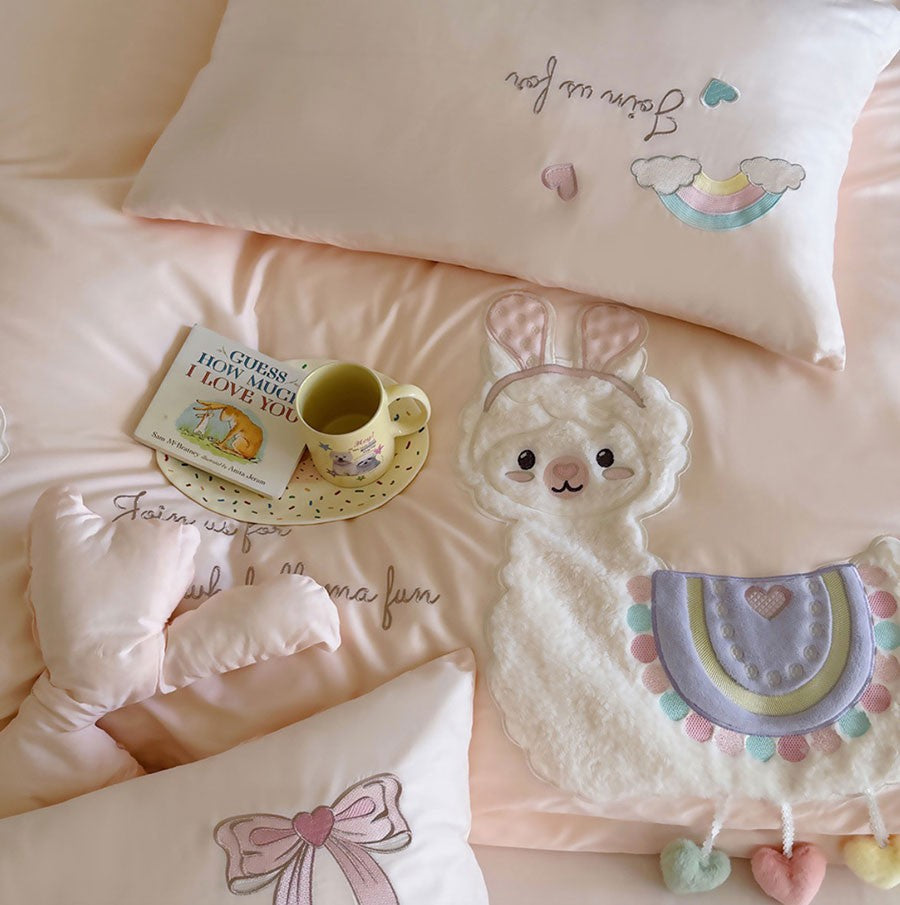 cute cartoon alpaca bedding set single double teen,twin full queen king cotton home textile flat sheet pillow case quilt cover