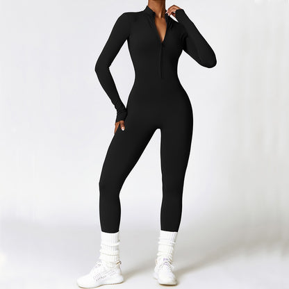 Women's Long Sleeved One-piece Sportswear Zipper Yoga Rompers Gym Jumpsuits Workout High-intensity Skin-tight Fitness Garment