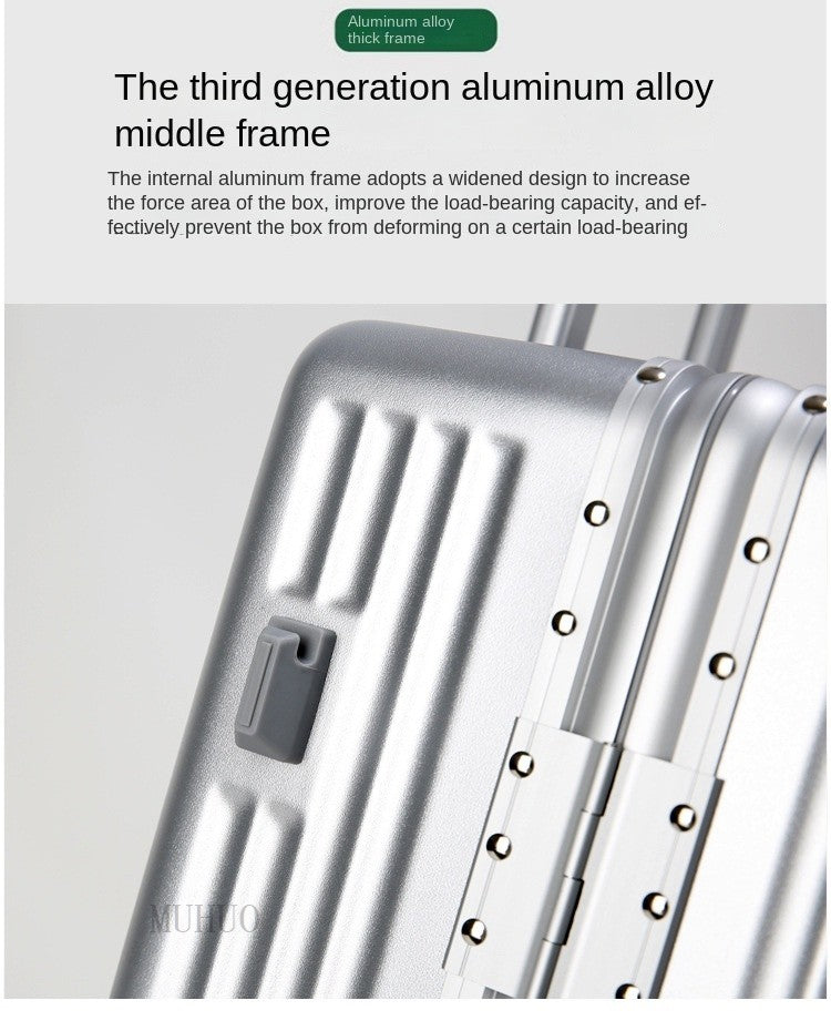 Aluminium Frame Suitcase Front Opening Cabin Luggage with USB Cup Holder Female Trolley Case Male Brake Wheel Travel Suitcase