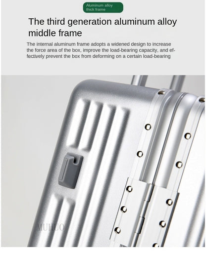 Aluminium Frame Suitcase Front Opening Cabin Luggage with USB Cup Holder Female Trolley Case Male Brake Wheel Travel Suitcase