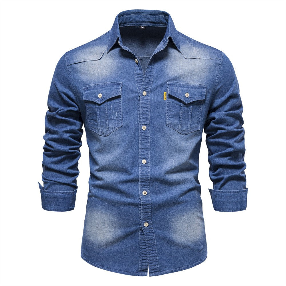100% Cotton Men's Denim Long Sleeve Shirt Four Seasons New Business Fashion Retro Casual Shirt Jacket Male Brand Clothes