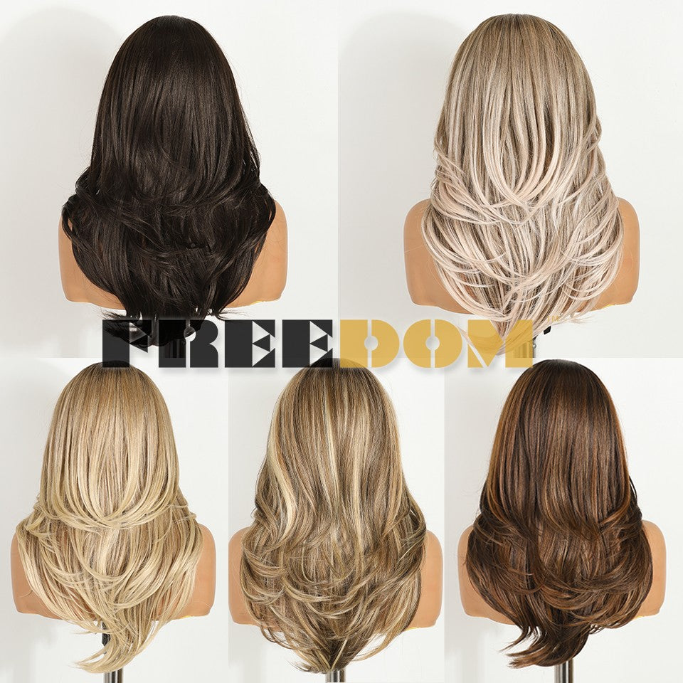 FREEDOM Perucas de Renda Sintéticas Frontais para Mulheres 20 Polegadas Ombré Loira Ondulada em Camadas Peruca 6X4 Pré-aparada Pronta para Usar Perucas de Renda sem Cola