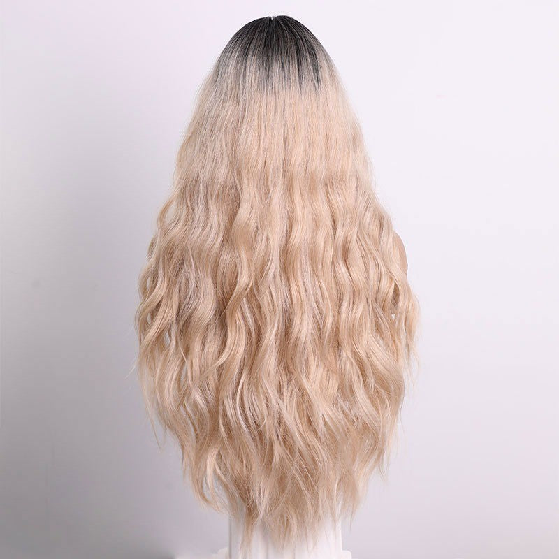 Peruca Ondulada Front Lace com Franja Cabelo Cacheado Longo Para Mulheres Cosplay Perucas Sintéticas Resistentes Linha Capilar Natural Frontal Perucas Sem Cola