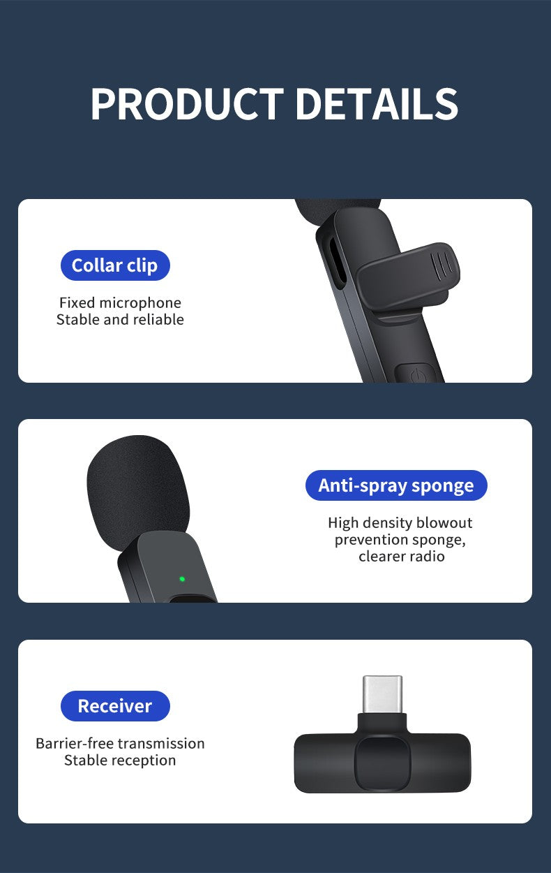 Basix Microfone de Lapela Sem Fio 2.4G Portátil para Gravação de Áudio e Vídeo Mini Microfone para iPhone Android Transmissão ao Vivo Jogos Telefone