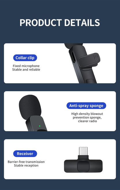 Basix Microfone de Lapela Sem Fio 2.4G Portátil para Gravação de Áudio e Vídeo Mini Microfone para iPhone Android Transmissão ao Vivo Jogos Telefone