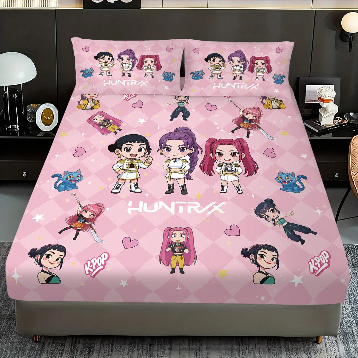 3pcs K-Pop Demon Hunters Printed Chipless Bed Sheet Set Multi Size Soft Bed Cover Bedroom Bedding Decoration Machine Washable