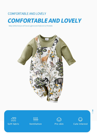 Newborn Clothes Forest Animal Print Casual Comfortable Soft 0-18 Boys And Girls Spring And Autumn Long Sleeved Baby Jumpsuit