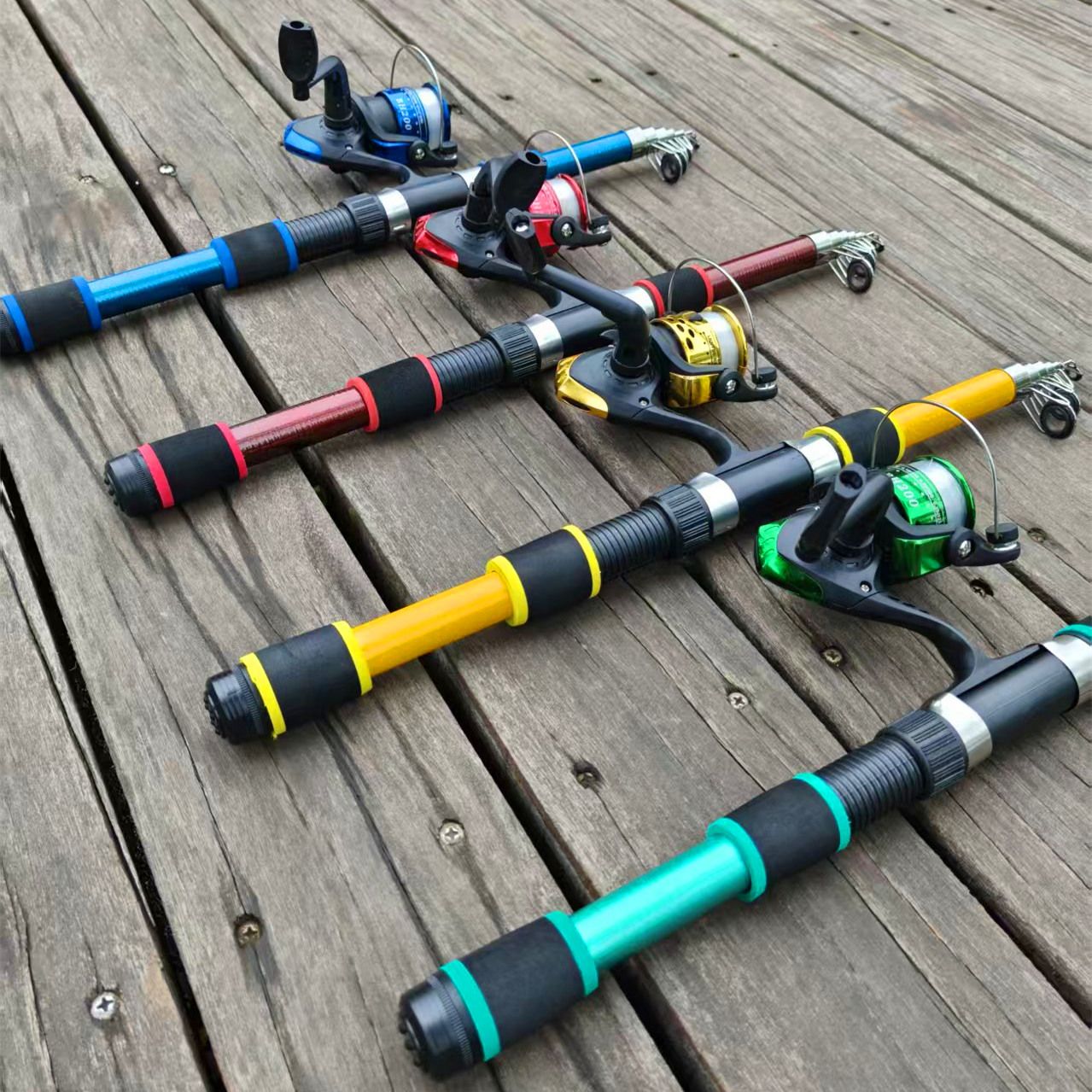 Vara de Pesca Telescópica de Fibra de Carbono de 1,8 m e 2,1 m, Conjunto de Vara e Carretilha com Linha e Isca, Carretilha de Spinning 5.2:1BB para Água Salgada e Doce
