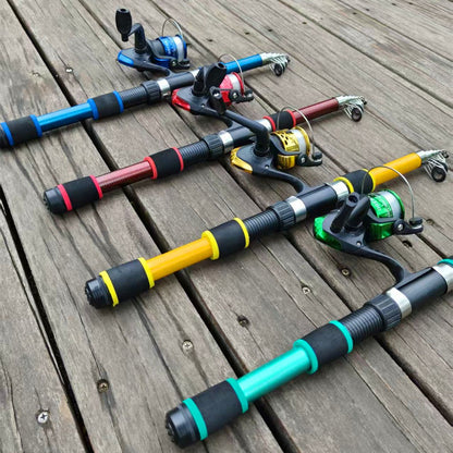 Vara de Pesca Telescópica de Fibra de Carbono de 1,8 m e 2,1 m, Conjunto de Vara e Carretilha com Linha e Isca, Carretilha de Spinning 5.2:1BB para Água Salgada e Doce
