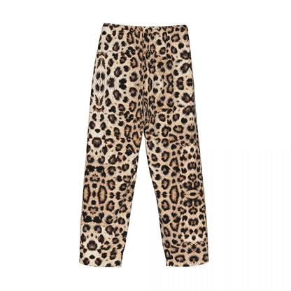 Custom Leopard Print Pajama Pants Men's Animal Skin Sleepwear Lounge Sleep Bottoms Stretch with Pockets