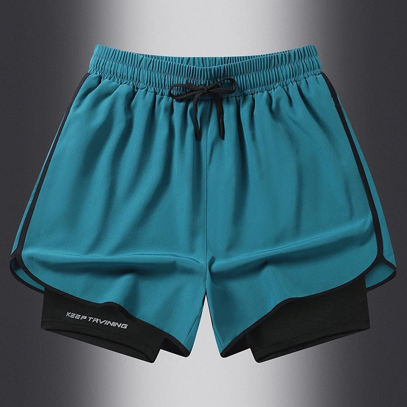 Men's two-piece sports shorts quick drying running fitness gym sports basketball shorts with lining